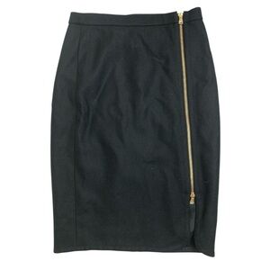 J.Crew Black Wool Zip Front High Waist Midi Skirt